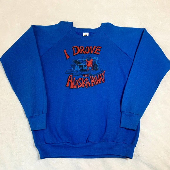 VTG 80's I Drove Alaska Hiway Goofy Blue Crewneck Sweatshirt Sz XL - Picture 1 of 8